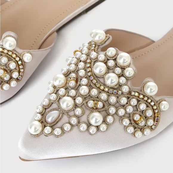 Lulu's Pearl Embellished Cream Mules - Picture 4 of 6